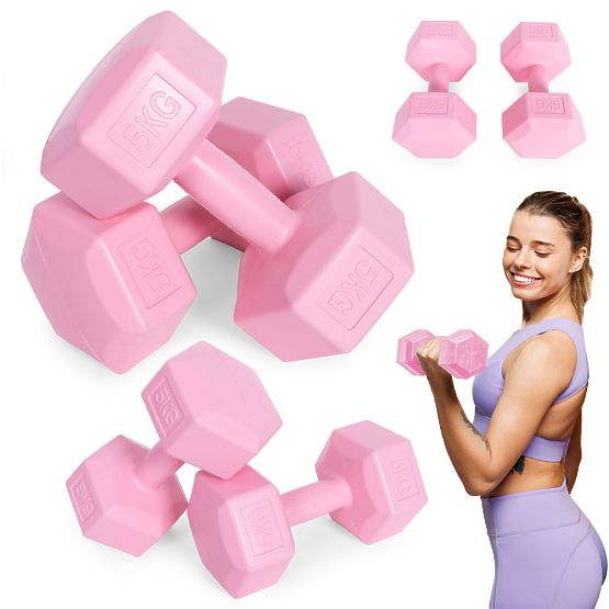 Sechseckige Hanteln Set 2x5 kg Fitnessgewichte rosa ModernHome