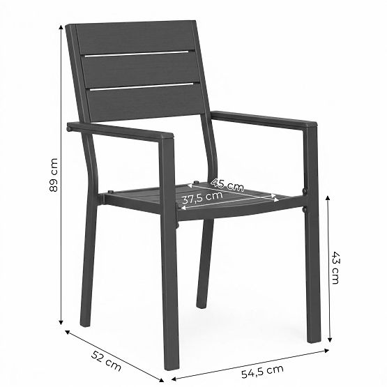 Set aus 2 Gartenstühlen für Terrasse Balkon Stahl HDPE grau MultiGarden