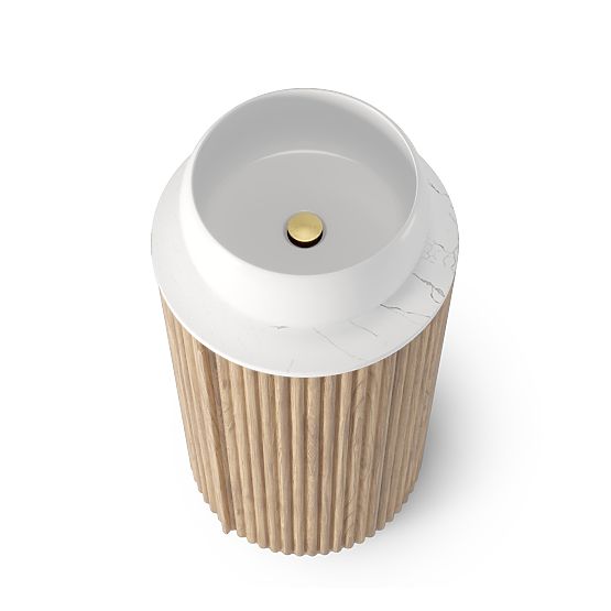 Set aus Schrank mit Platte und Waschbecken La promessa 40 cm, geriffelt, abgerundet, Eiche/Weiß