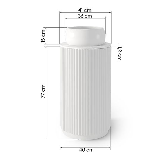 Set aus Schrank mit Platte und Waschbecken La promessa 40 cm, geriffelt, abgerundet, weiß
