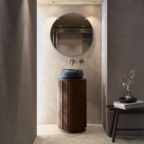 Set aus Schrank mit Platte und Waschbecken La promessa 40 cm, gerillt, abgerundet, dunkle Walnuss/sc