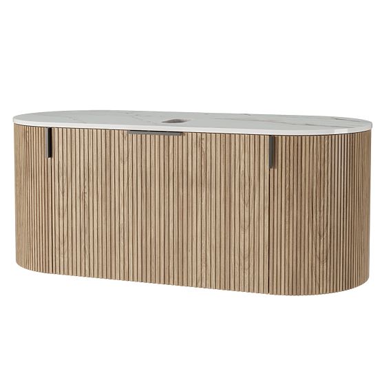 Set aus Schrank mit Platte und Waschbecken La simplicite 100 cm, geriffelt, abgerundet, Glit White/E