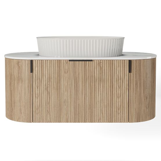 Set aus Schrank mit Platte und Waschbecken La simplicite 100 cm, geriffelt, abgerundet, Glit White/E