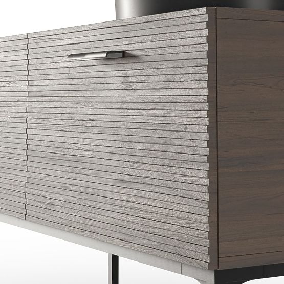 Set aus Schrank mit Waschbecken La Purete 120 cm, gerillt, Nussbaum/Schwarz