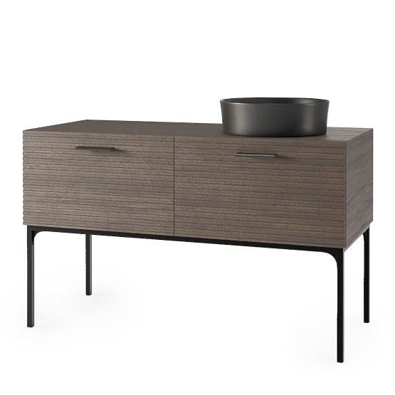Set aus Schrank mit Waschbecken La Purete 120 cm, gerillt, Nussbaum/Schwarz