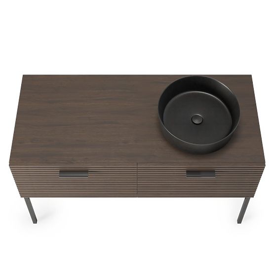 Set aus Schrank mit Waschbecken La Purete 120 cm, gerillt, Nussbaum/Schwarz