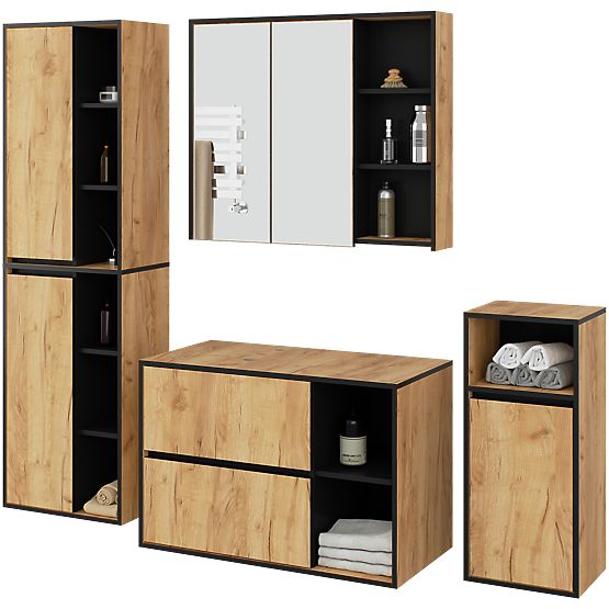 SET HÄNGENDER BADEZIMMERMÖBEL MIT ÖFFNUNGEN VAMI EICHE CRAFT / SCHWARZ