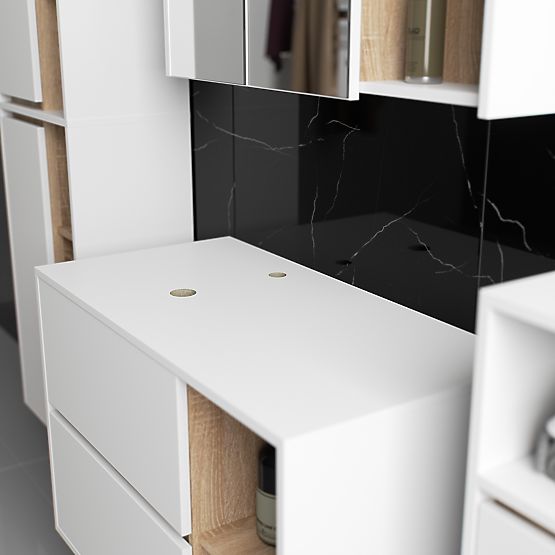 SET HÄNGENDER BADEZIMMERMÖBEL MIT ÖFFNUNGEN VAMI WEISS / SONOMA EICHE