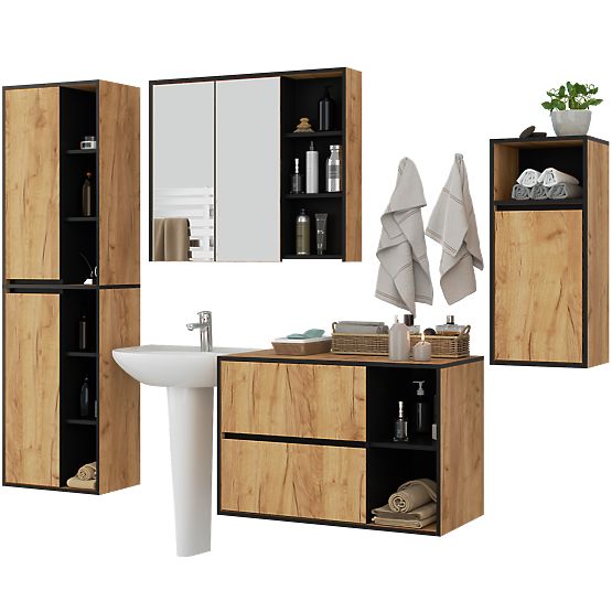 SET HÄNGENDER BADEZIMMERMÖBEL VAMI EICHE CRAFT / SCHWARZ