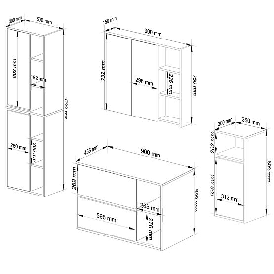 SET HÄNGENDER BADEZIMMERMÖBEL VAMI EICHE CRAFT / SCHWARZ