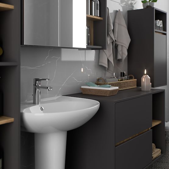 SET HÄNGENDER BADEZIMMERMÖBEL VAMI GRAPHIT GRAU / EICHE ARTISAN