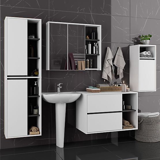 SET HÄNGENDER BADEZIMMERMÖBEL VAMI WEISS / GRAPHITGRAU