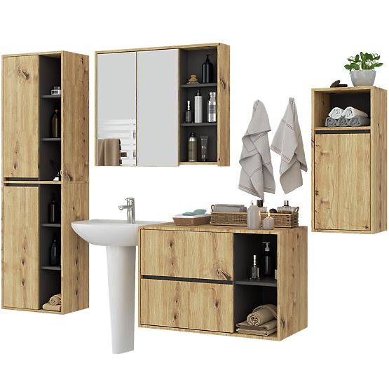 SET HÄNGENDES BADEZIMMERMÖBEL VAMI EICHE ARTISAN / GRAFIT GRAU