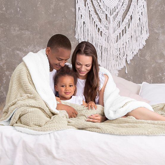 SHLEEPY Decke beige mit Jacquardmuster klassischer Stil 220x240