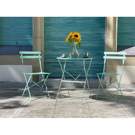 Stahl-Balkonmöbel (2 x Klappstühle + Tisch) SEMPLICI Mintgrün