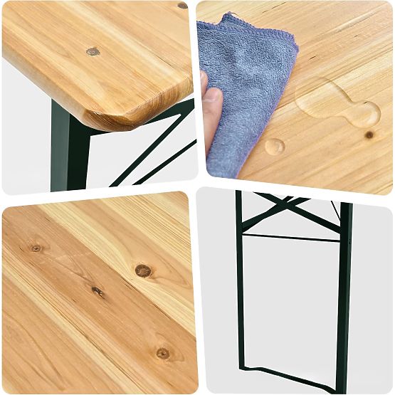 Stahl-Holz-Set LAGER: Tisch + 2 Bänke 220 cm