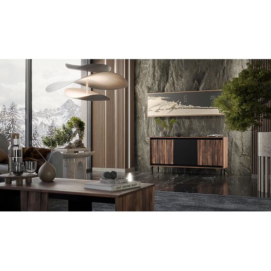 SWING KM-1 Kommode Nussbaum/Schwarz, Beine: Schwarz (2p=1Stk)