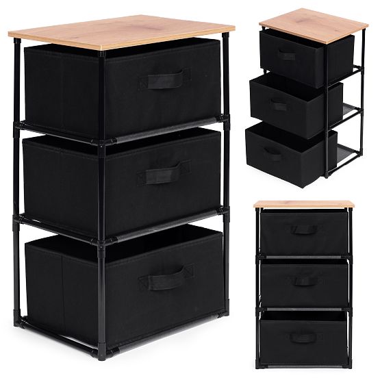 Textilschrank Regal Organizer mit herausnehmbaren Körben 3 Ebenen Loft Schwarz ModernHome