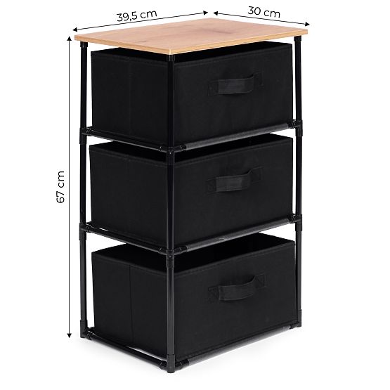 Textilschrank Regal Organizer mit herausnehmbaren Körben 3 Ebenen Loft Schwarz ModernHome