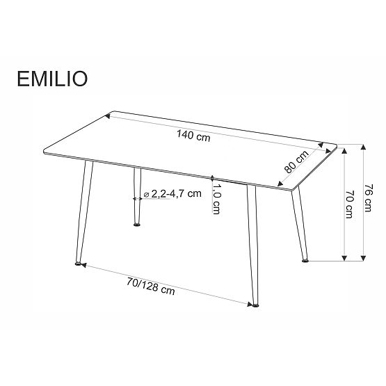 Tisch EMILIO 120 Platte - weißer Marmor, Beine - schwarz (2p=1Stk)
