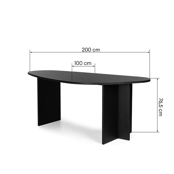 Tisch mit unregelmäßiger Platte Zeva 200 cm, schwarz mit Holzstruktur