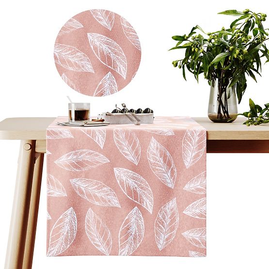Tischläufer CALM Farbe pudrig rosa bedrucktes Pflanzenmotiv klassischer Stil 40x140 ameliahome