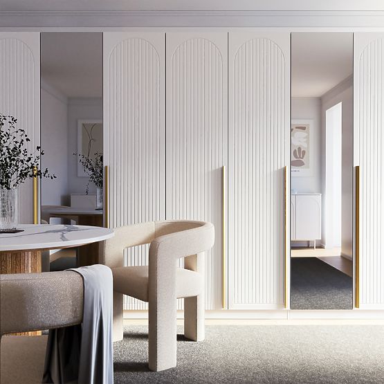 Tür für Schrank Neroli, 45,6 cm, gebogene Rillen, weiß, links