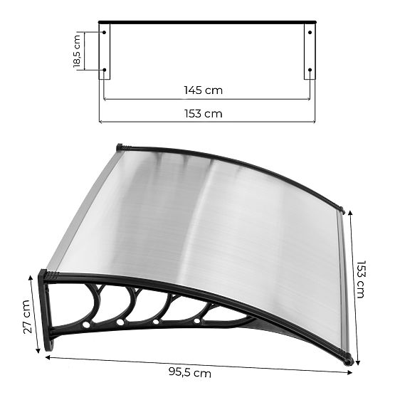 Türvordach 150x100 cm Schutzdach Polycarbonat