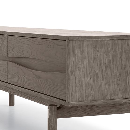 TV-Schrank Quadri mit Schubladen, massives Eichenholz, Furnier, Espresso Braun