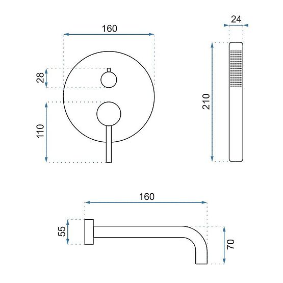 Unterputz-Badewannenarmatur Rea Lungo Kupfer + Box