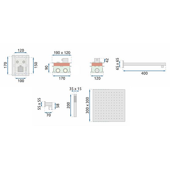 Unterputz-Duschset mit Thermostat FENIX DAVIS Gold + BOX