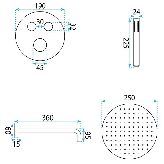 Unterputz-Duschset mit Thermostat Rea Lungo Diamond Chrom+ BOX