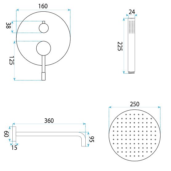 Unterputz-Duschset Rea Lungo Diamond Chrom + BOX