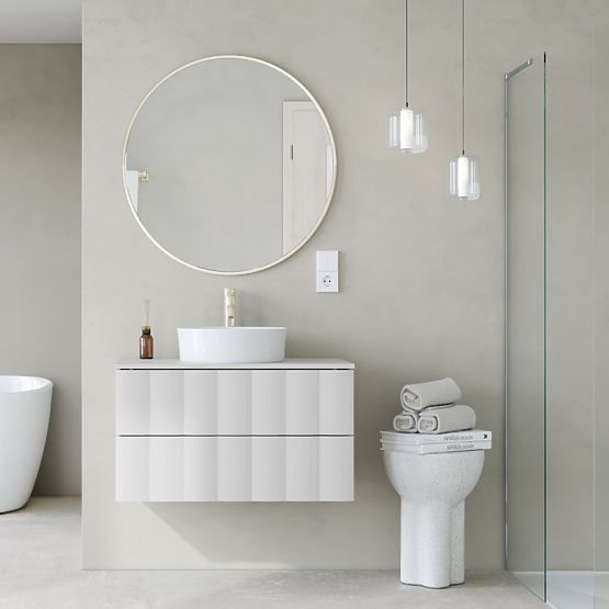 Unterschrank für Waschbecken Grita 80 cm, weiß, gewelltes Frontpanel