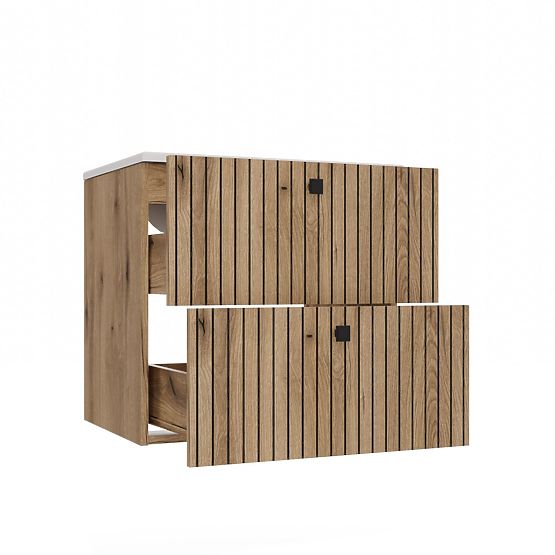 UNTERSCHRANK FÜR WASCHBECKEN TIGO 60 2S EICHE EVOKE GERILLTE FRONTBLENDE + WASCHBECKEN