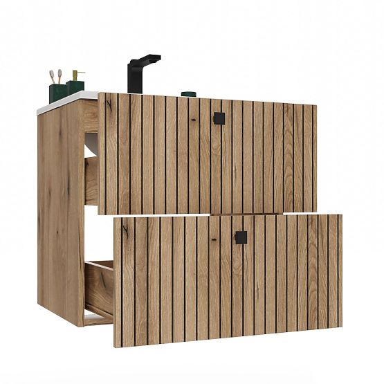 UNTERSCHRANK FÜR WASCHBECKEN TIGO 60 2S EICHE EVOKE GERILLTE FRONTBLENDE + WASCHBECKEN