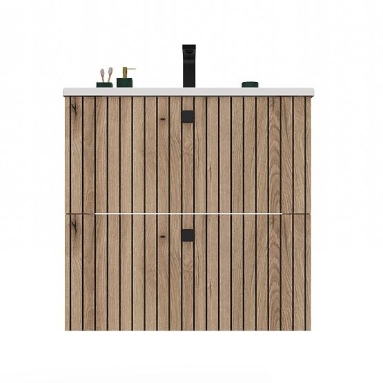 UNTERSCHRANK FÜR WASCHBECKEN TIGO 60 2S EICHE EVOKE GERILLTE FRONTBLENDE + WASCHBECKEN