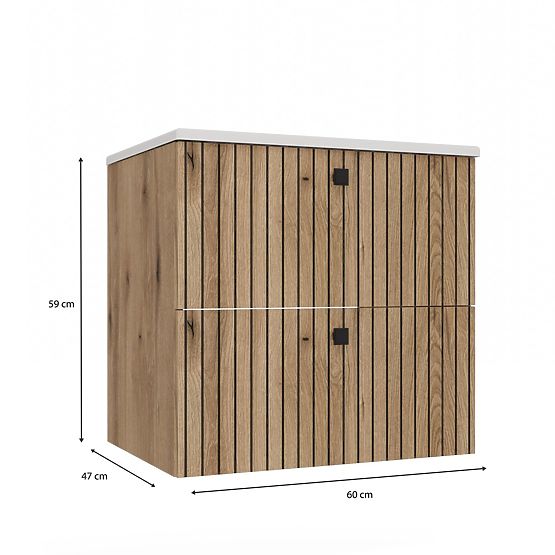 UNTERSCHRANK FÜR WASCHBECKEN TIGO 60 2S EICHE EVOKE GERILLTE FRONTBLENDE + WASCHBECKEN