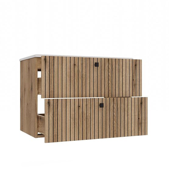 UNTERSCHRANK FÜR WASCHBECKEN TIGO 80 2S EICHE EVOKE GERILLTE FRONT + WASCHBECKEN