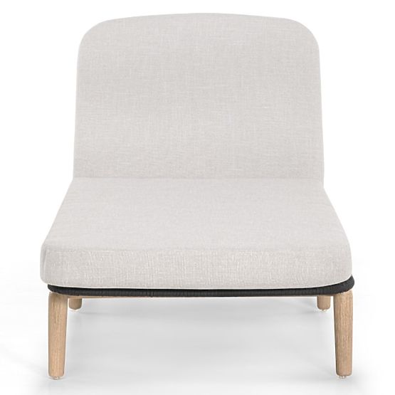 Verstellbare Gartenliege Komorebi, helles Akazienholz, Stahl, Geflecht, beige