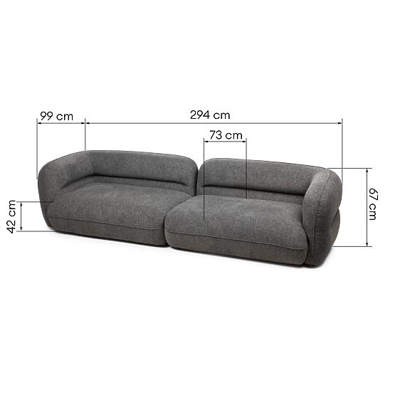 Vier-Sitzer Sofa für das Wohnzimmer Luvio grau, runde Formen