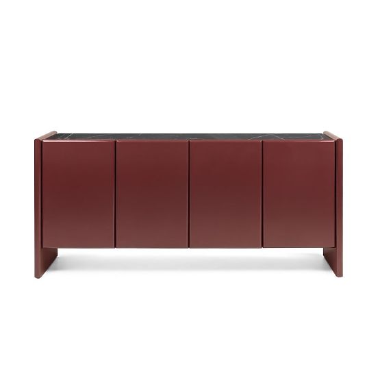Vier-türige Kommode Loren, bordeaux/braun, Marmor, glänzend