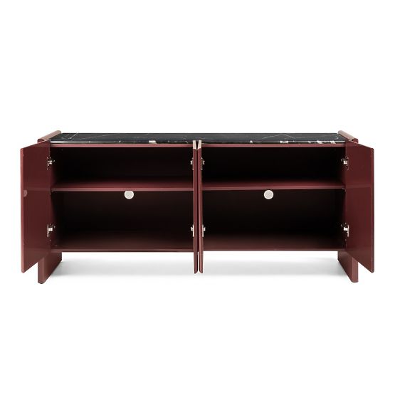 Vier-türige Kommode Loren, bordeaux/braun, Marmor, glänzend