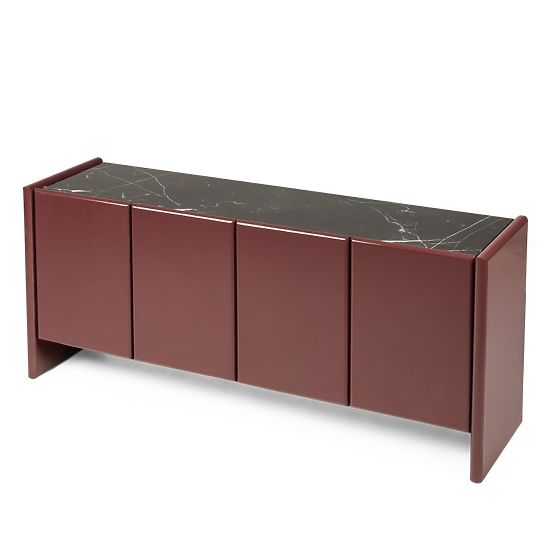 Vier-türige Kommode Loren, bordeaux/braun, Marmor, glänzend