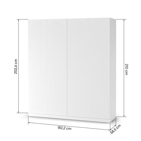 Viertüriger Schrank Neroli, gerillt im Bogen, weiß