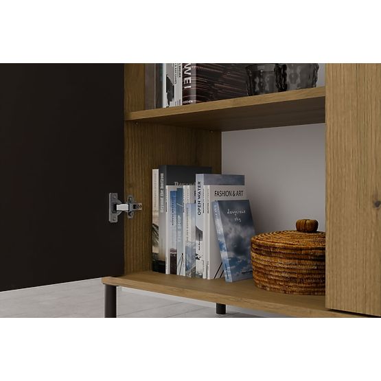 Vitrine KAMARO 2DD SLIM/GLATT EICHE ARTISAN Lamellenfront Geriffelt + Klassisch