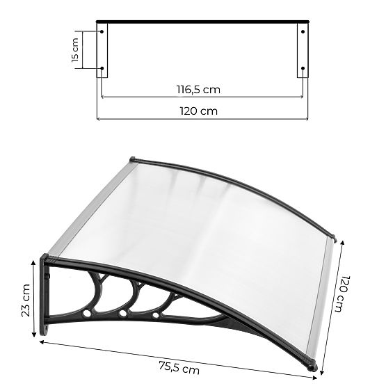 Vordach über der Tür 120x80 cm Polycarbonat-Überdachung