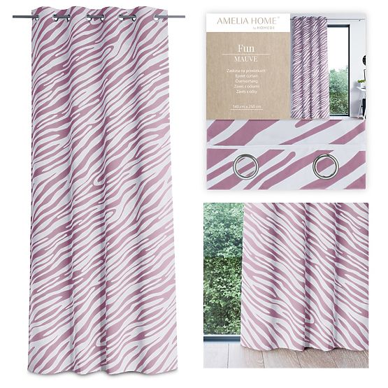 Vorhang FUN in Rosa mit Tiermotivdruck im tropischen Stil, silberne Metallösen