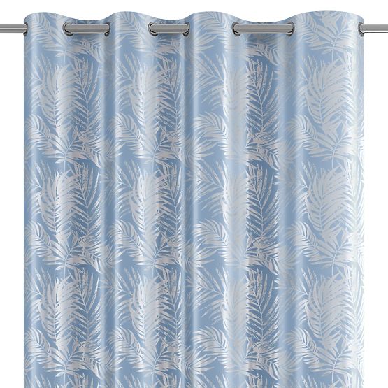 Vorhang SILVERLEAVES Farbe Hellblau bedruckter Glamour-Stil silberne Ösen Samt 140x245 AmeliaH