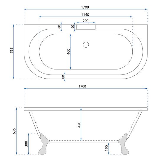 Wandbadewanne Rea Korfu 170